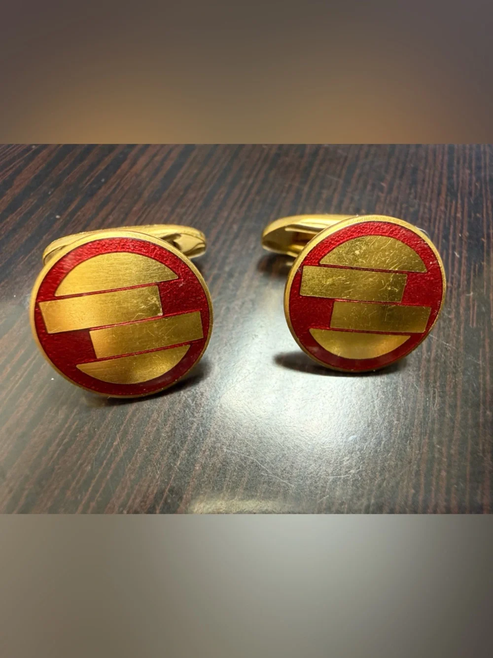 Vintage Sporrong & Co Swedish Red Enamel‎ Cufflinks Signed Gold Estate swivel